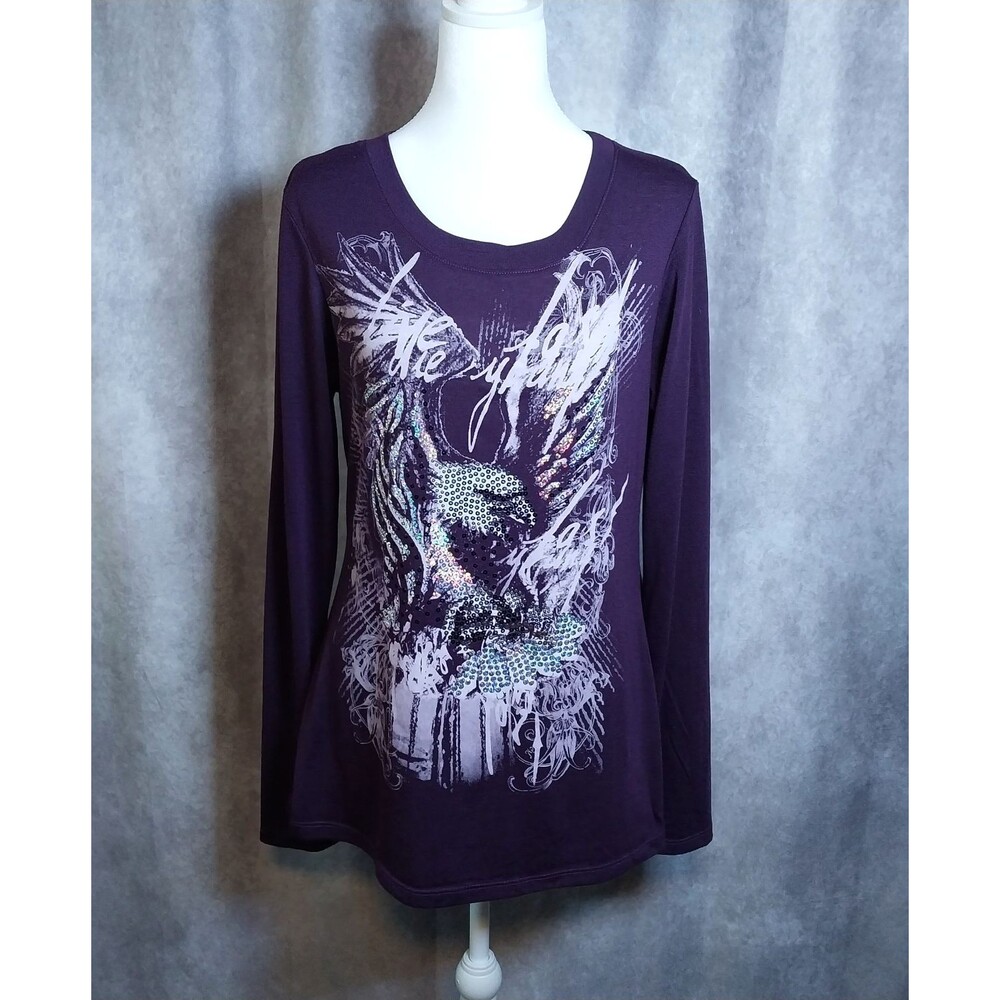 Vintage From Los Angeles Womens Whimsigoth Purple Rhinestone Graphic Shirt XL